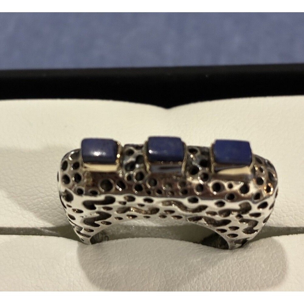 DIAN MALOUF DLM 14K Gold & Sterling Silver Blue Lapis Stone Stackable Ring SZ 7